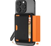 PAGONGO Portafoglio A Scatto Magsafe Apple, per 7 Carte, Wallet, Accessori Magsafe, Portacarte (Con Tasca in Pelle, e Anello Magnetico) - Nero