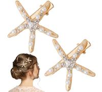 PAGOW 2 fermagli per capelli a forma di stella marina, color oro, con perle e strass, accessori per capelli da donna e sposa