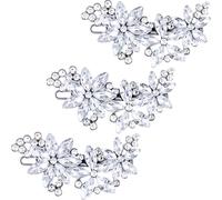 PAGOW 3 fermagli per capelli a forma di fiore con strass, color argento, con cristalli, accessori per capelli da sposa per spose e donne