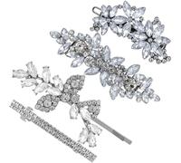 PAGOW 4 fermagli per capelli a forma di fiore con strass, color argento, con cristalli, accessori per capelli da sposa, per spose e donne (4 stili)