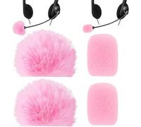 PAGOW 4 mini coperture in schiuma rosa per microfono antivento e pelliccia, ad alta densità, per microfoni Lavalier e riduzione del rumore (2 pezzi in schiuma + 2 pelosi)