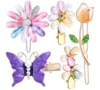 PAGOW 5 fermagli per capelli a forma di margherita, farfalla, fiore, forcine per capelli glitterate con strass di cristallo, fermagli fatti a mano, gioielli in metallo, accessori per matrimoni, balli