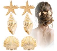 PAGOW 6 fermagli per capelli a forma di stella marina dorata, fermagli per capelli in metallo, piccole conchiglie a coccodrillo, accessori per donne, vacanze estive, feste in spiaggia (3 stili)