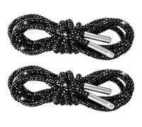 PAGOW Stringhe con strass glitterati, lacci rotondi per scarpe da ginnastica, cordoncini di ricambio con coulisse, nero, 120cm (dia. 0.4cm)