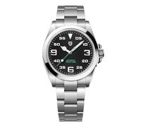 PAGRNE DESIGN Orologi per Uomini Movimento Meccanico Automatico Giapponese NH35 200 Metri Impermeabilità Giappone Cinturino In Acciaio Inox Antigraffio Vetro Minerale Nero Moderno(NEW-KB)