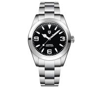 PAGRNE DESIGN Orologi per Uomini Movimento Meccanico Automatico Giapponese NH35 200 Metri Impermeabilità Giappone Cinturino In Acciaio Inox Antigraffio Vetro Minerale Nero Moderno(369)