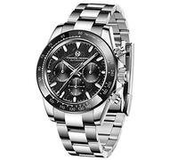 PAGRNE DESIGN Orologio da uomo Diamond Rainbow Ring, orologio meccanico automatico impermeabile, cinturino in acciaio inossidabile（1666 argentato nero）