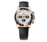 PAGRNE DESIGN Uomo Lunetta in ceramica Bracciale in acciaio inossidabile Cronografo impermeabile 100 m Vetro zaffiro Orologio automatico da uomo (o bianco JY