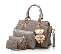 Pahajim Borsa Donna Modo Borsetta Donna Elegante Set Borse 4 pezzi In PU Pelle Tote Bag Tracolla Sacchetto Pochette Portafoglio per Lavoro Shopping (Champagne)