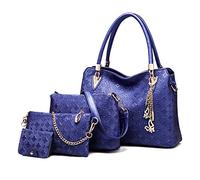 Pahajim Set Borse Donna 4 Pezzi Moda Borsa a Mano Elegante Borsa Bauletto in PU Pelle Borsetta Tracolla Media (Blu)