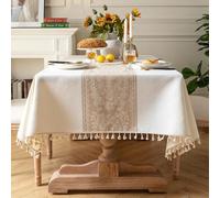Pahajim Tovaglia Antimacchia Rettangolare Copritavolo Moderno Cotone Lino Tovaglie Elegante Impermeabile Lavabile per Protezione Tavolo Cucina,Soggiorno,Ristorante (Bianca,140x220cm)