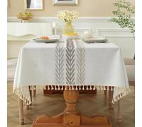 Pahajim Tovaglia Rettangolare Cotone Lino Copritavolo Moderno Elegante Impermeabile Antirughe con frangia per Decorazioni Tavola da Pranzo Cucina(Rettangolare,140x260cm)