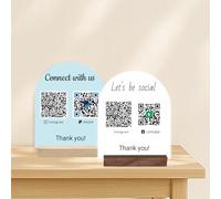 Pahdecor Acrilico Personalizzato 2 Qr Code Titolare, Scannable Payment Qr Code Sign, Personalizzato Social Media Text Logo, Wedding Honeymoon Fund QR Code Plaque, Multifunzionale Wi-Fi, Menu, Tabella