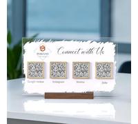 Pahdecor Cartello rettangolare con quattro codici Qr - 17,8 x 30,5 cm, cartello personalizzato per social media, targa acrilica personalizzata per piccole imprese, codice QR scannerizzabile,