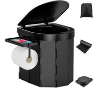 PAHTTO Toilette portatile da campeggio, WC pieghevole per adulti con ripiano staccabile per telefono e porta carta igienica, vasino porta con coperchio (nero)