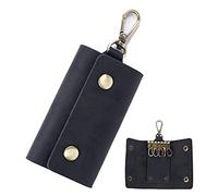PAHVRION - Portachiavi da uomo, in vera pelle, con chiusura a vita, ideale come regalo per uomo - nero - Large