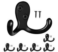 PAIDASHU Confezione da 6 ganci appendiabiti da parete, resistenti, in metallo, a doppia punta, per soggiorno, bagno, cucina, camera da letto, per cappotti, borse, sciarpe, asciugamani, cappelli