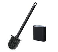 PAIDASHU Scopino per WC, in silicone, con supporto da parete, con manico lungo antiscivolo, asciugatura, pulizia profonda professionale per il bagno (nero)