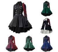 PAIDAXING Abito da donna gotico Lolita vintage con fiocco increspato Steampunk collo corte manica lunga uniforme principessa costume adulto medievale rinascimento Halloween costume cosplay abiti