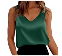 PAIDAXING Canotte da donna in raso di seta senza maniche con scollo a V Camicette sexy tinta unita gilet estivo base per uscire top party clubwear camicie da notte leggere, A#2-verde, S