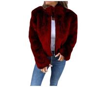 PAIDAXING Cappotti da donna alla moda con pelliccia sintetica, con collo alto, cerniera, giacche corte e spesse, lusso invernale caldo, per feste, abbigliamento esterno 2024, Rosso, S