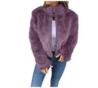 PAIDAXING Cappotti da donna alla moda in pelliccia sintetica, con collo alto, cerniera, giacche corte e spesse, lusso, invernali, caldi, per feste, abbigliamento esterno 2024, Viola, S