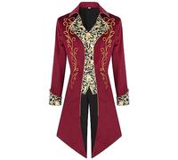 PAIDAXING Cappotto da uomo in stile steampunk, gotico, vittoriano, medievale, vintage, cosplay, Halloween, giochi di ruolo, travestimento letterario retrò, Rosso, L
