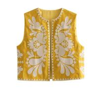 PAIDAXING, cardigan da donna vintage boho con ricamo floreale, senza maniche, con apertura frontale, imbottito, stile cropping, retrò, etnico, gilet, senza maniche, corto, per l'abbigliamento casual