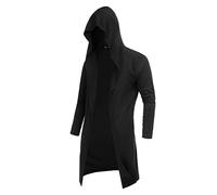 PAIDAXING Cardigan lungo da uomo medievale vintage gotico rinascimentale cappotto con cappuccio leggero Drop-Front Halloween Cosplay retrò letterario gioco di ruolo aperto davanti giacca medievale