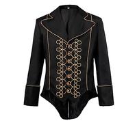PAIDAXING Coda di merluzzo medievale vintage gotico da uomo - Costume corto ricamato dorato per costume rinascimentale, Halloween, gioco di ruolo, nero, M