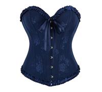 PAIDAXING Corsetto da donna con lacci e stecche, bustier nero, modellante, intimo modellante, bustier, taglia grande, costume di Halloween, abito da donna retrò, push-up, A3-blu navy, M