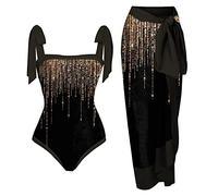 PAIDAXING Costume da bagno intero da donna, costume da bagno con controllo della pancia, costume da bagno da donna con stampa vintage monokini costumi da bagno set con copertura, B#7 Nero, 52