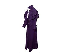 PAIDAXING Costume da uomo per Halloween, cosplay, stile rinascimentale, medievale, con colletto alto, con bottoni, vintage, per cosplay gotico, mascherata, eventi a tema retrò, Viola, L