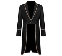 PAIDAXING Costume di Halloween da uomo per adulti, medievale retrò, cappotto corto punk di media lunghezza con finiture dorate, cosplay gotico vittoriano, gioco di ruolo rinascimentale, outfit vintage