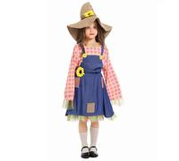 PAIDAXING Costume gotico da ragazza burattina a scacchi con fascia e toppa a fiori, set per costume di Halloween, settimana del libro a tema country