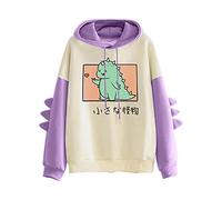 PAIDAXING Dinosaur Hoodies Donna Pullover con Corna sulla Manica Cotone Felpe Ragazza Carino Casual Top per Inverno Autunno Primavera Taglia S-5XL, Colore: viola, M