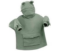 PAIDAXING Felpa con cappuccio a forma di rana carina per donne e ragazze con cerniera e bocca con cappuccio e rana, cuciture larghe, tinta unita, con grande tasca frontale, felpe con cappuccio Kawaii