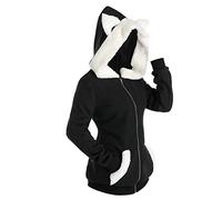 PAIDAXING Felpa con cappuccio da donna con orecchie di gatto, unisex, in caldo pile, con cerniera, casual, a maniche lunghe, con tasca, alla moda, kawaii, mantello, felpa con cappuccio, cosplay,