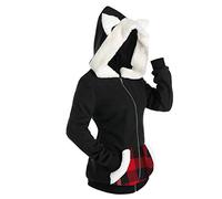 PAIDAXING Felpa con cappuccio da donna con orecchie di gatto, unisex, in caldo pile, con cerniera, casual, a maniche lunghe, con tasca, alla moda, kawaii, mantello, felpa con cappuccio, cosplay,