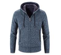 PAIDAXING Giacche da uomo in maglia invernale calda foderata in peluche giacca corta spessa a maniche lunghe cardigan con cerniera con cappuccio cappotto con tasca tinta unita antivento capispalla