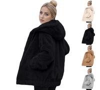 PAIDAXING Giacche Invernali in Pile per Donna UK con Cerniera Cappotti Teddy Peluche Comodi Cardigan Sherpa con Cappuccio da Donna Soffici Oversize con Coulisse Felpe in Pelliccia Sintetica con Tasche