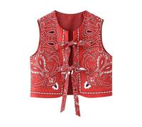 PAIDAXING Gilet da donna vintage boho con ricamo floreale, senza maniche, con apertura frontale, imbottito, stile cropping, cardigan, stile etnico retrò, gilet corto senza maniche per l'abbigliamento