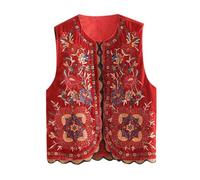 PAIDAXING Gilet da donna vintage boho con ricamo floreale, senza maniche, con apertura frontale, taglio corto, cardigan, stile etnico retrò, senza maniche, per abbigliamento casual estivo e autunnale