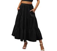 PAIDAXING Gonne a balze da donna UK estate Boho Maxi gonna da donna elastica a vita alta con volant gonne fluide vintage plissettate A-Line gonna lunga swing gonna estiva con tasche, A2- Nero, L