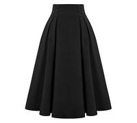 PAIDAXING Gonne da donna vintage retrò a vita alta tinta unita A-Line svasata gonne midi a cerchio completo gonna anni '50 con bottone laterale per le signore, Nero , S
