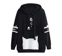 PAIDAXING Kawaii Felpa con cappuccio da donna con orecchie di gatto carino maglione felpa con scritta giapponese pullover con cappuccio camicetta per donne ragazze, A-Nero, S
