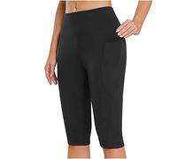 PAIDAXING Pantaloncini da donna al ginocchio leggings da corsa con tasche a vita alta controllo della pancia ciclismo pantaloncini da palestra pantaloncini da donna elasticizzati a compressione