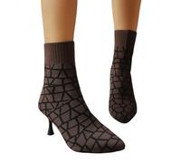 PAIDAXING Stivaletti da donna taglie forti misto lana punta tacco grosso elastico calzino stivali con cinturino posteriore design classico vestibilità comoda autunno inverno calzature moda per donna