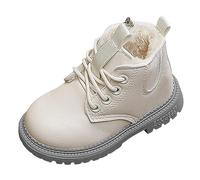 PAIDAXING Stivaletti invernali da ragazza, foderati in pile, impermeabili, antiscivolo, stivali da neve per bambini, stile britannico, leggeri, in pelle resistente, stivaletti corti per ragazze