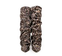 PAIDAXING Stivali alti al ginocchio da donna UK Slouchy impilati polsino piegato punta punta spessa tacco a blocco stivali da donna autunno inverno moda casual comodi stivali a metà polpaccio, 4 Oro